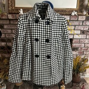 Charter Club Black and White Houndstooth Print Short Peacoat Sz L
